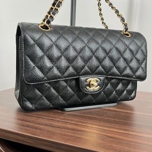 CHANEL Vintage Double Flap Black Caviar Gold Hardware